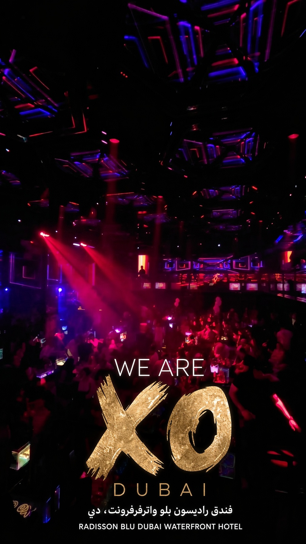XO Club Dubai crowd under neon lights